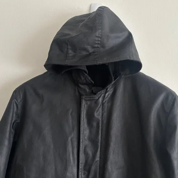 $600 M0851Hooded Waxed Cotton Zippered Black Jacket - Large - Picture 2 of 16
